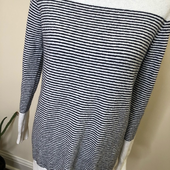 Ann Taylor LOFT Wool Blend White Black Stripe Sweater Tunic Small - Picture 3 of 7